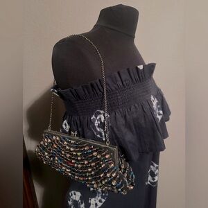 Vintage multi colored beaded purse with thin chain